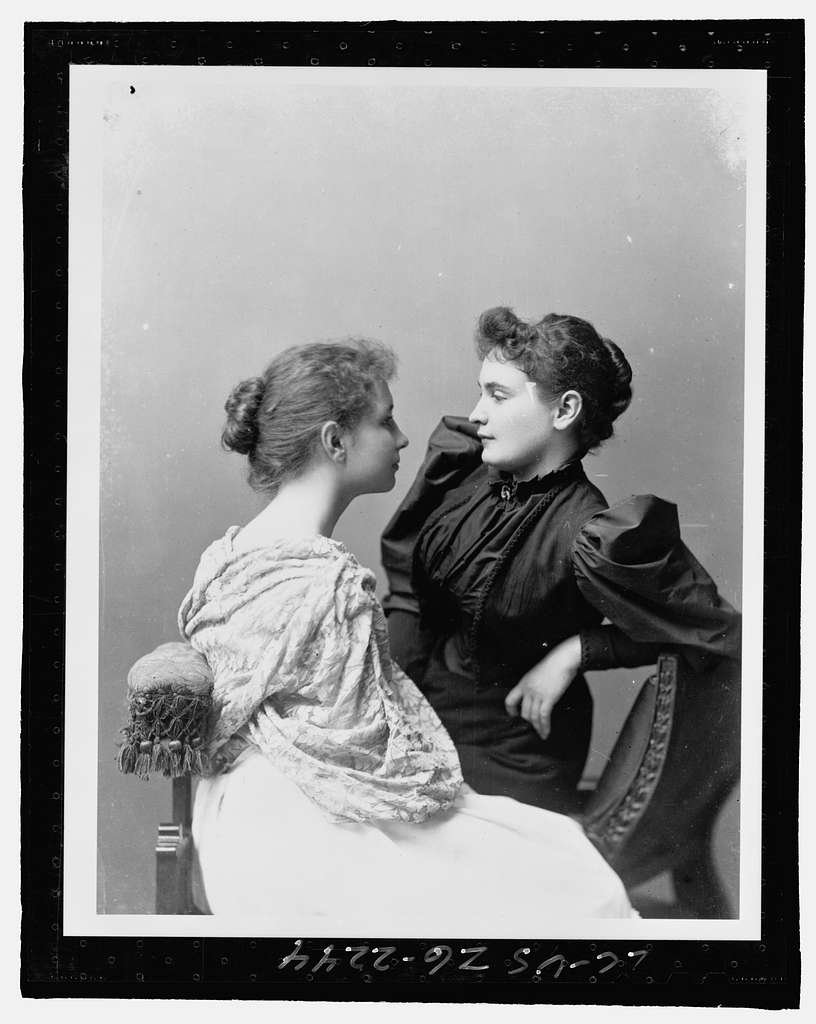 Helen Keller and Anne Sullivan in profile